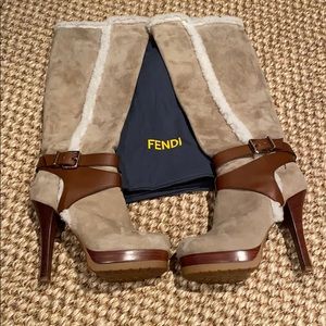 Authentic Fendi suede and shearling knee hi boot